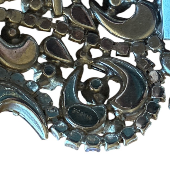 Vintage Brania Runway Black Glass & Clear Rhinestone Pearl Statement Necklace - Picture 9 of 9